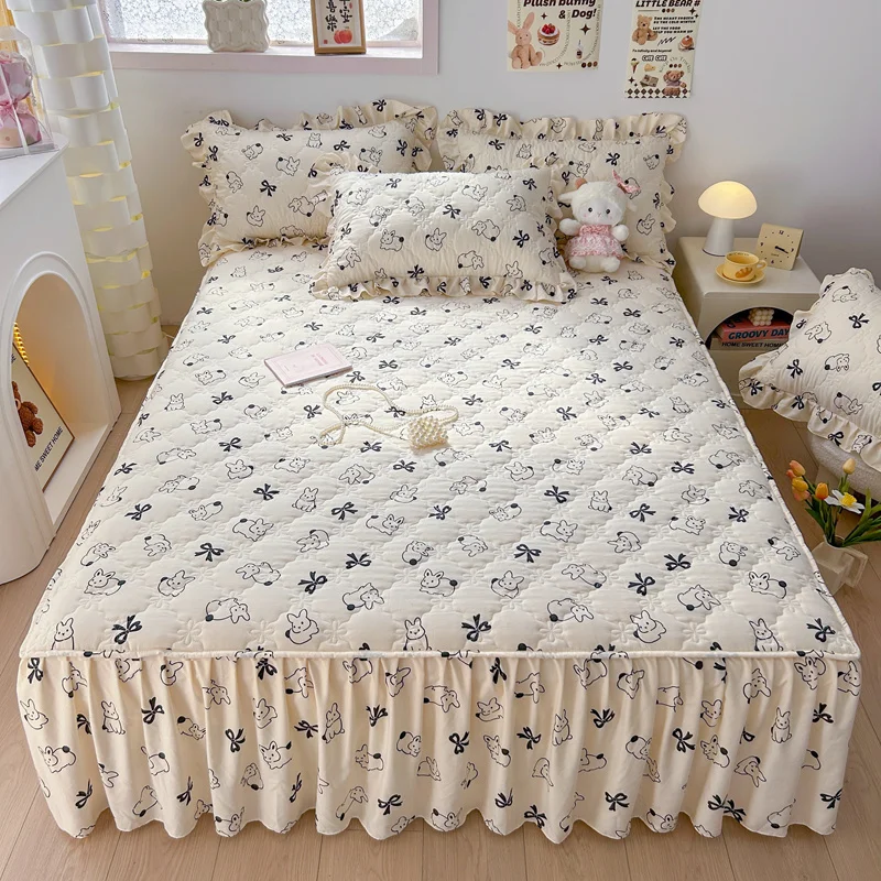 Bonenjoy Bed Skirt Cartoon Style Bedspread Quilted Bed Cover Thickened Fitted Sheet Home Mattress Protector 침대스커트(No Pillowcase)