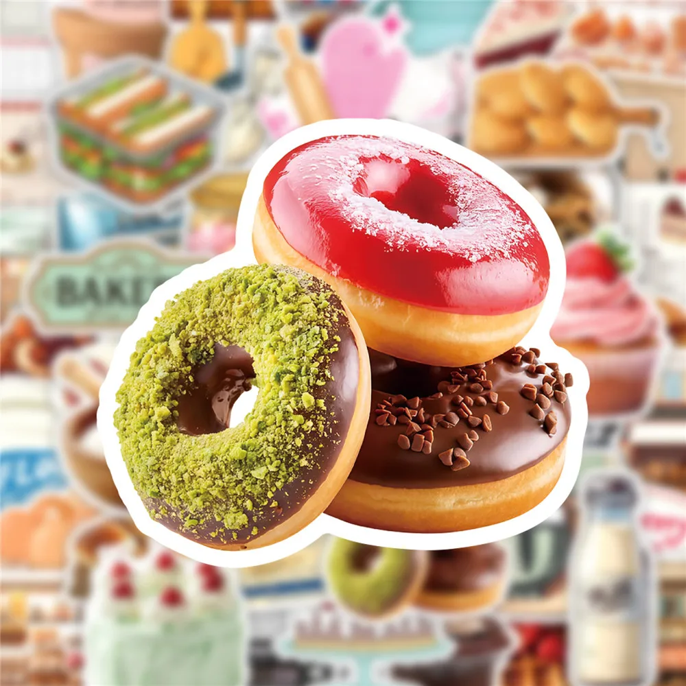 50 PCS Ins Style Baking Food Bread Hand Drawn Stickers Pack Bike Luggage Notebook Water Cup Waterproof Decorate Stationery Decal