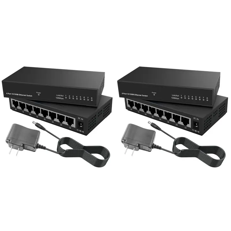 ABRI-2X 8 Port Gigabit Ethernet Switch RJ45 Hub Internet Splitter Smart Switch Ethernet Network Switch 10/100Mbps US Plug