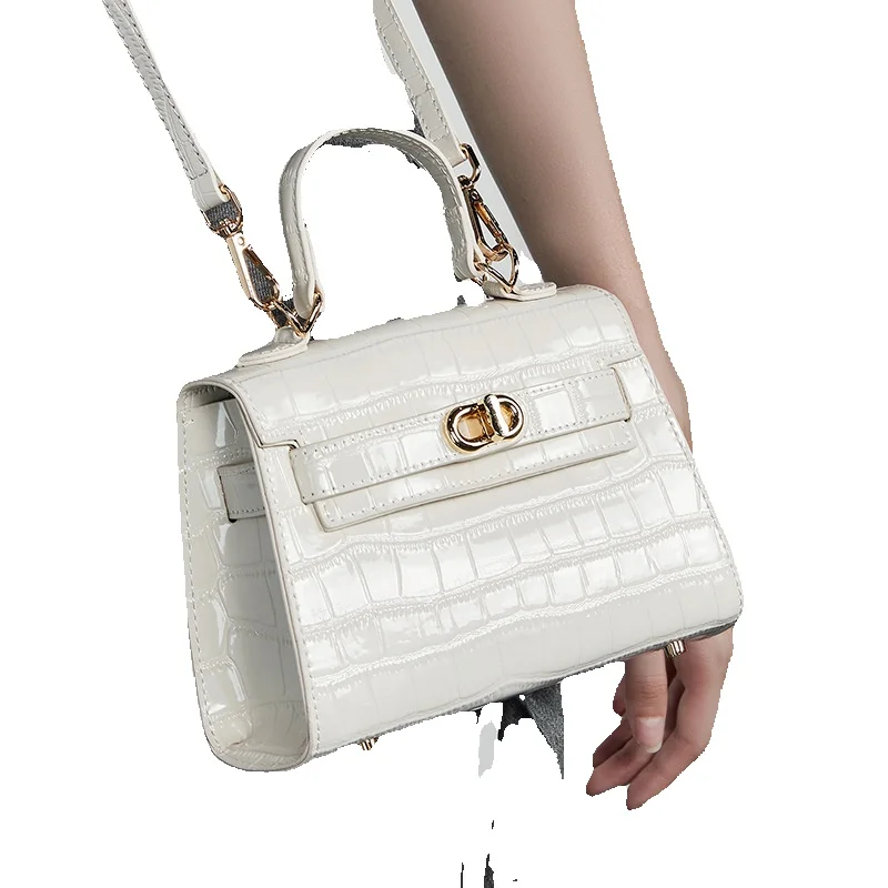 Genuine Leather Niche Crossbody Bag For Women, 2026 Summer New Style, Commuter Fashion Crocodile Pattern Kelly Bag, Handbag_voghion.com