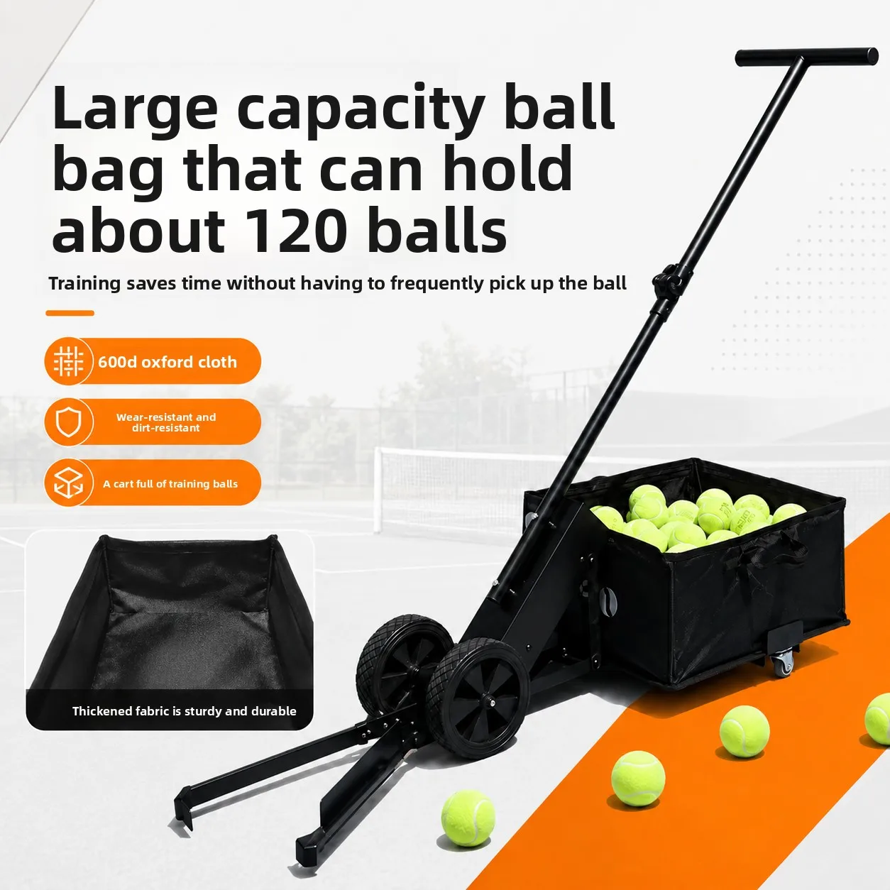 Portable Foldable Tennis Ball Picker, Large Capacity Collector, Mini Cart for Training, 50 Balls Storage, Easy to Use
