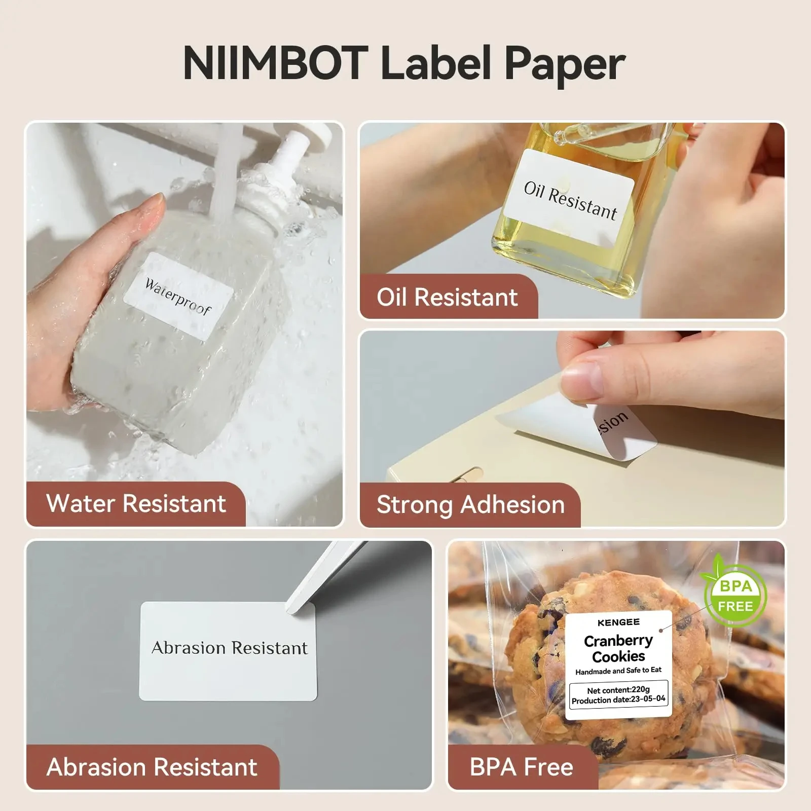 20-50mm Niimbot B21 B1 Label Thermal Printer Paper Rolls White Blank Label Barcode Sticker Price Tag for Labeller B3S Waterproof