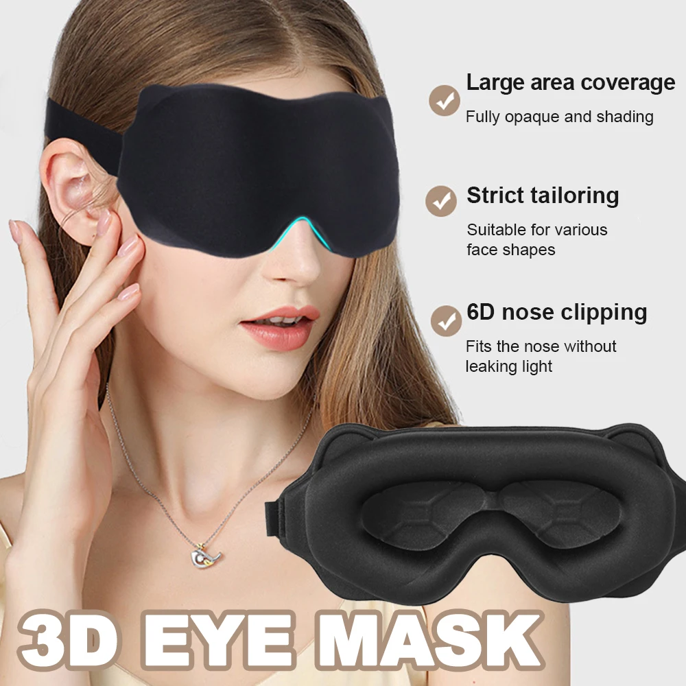 3D Contoured Sleep Mask with Memory Foam Eye Mask Block Out Light Pressure Sensation Rest Relax Aid Adjustable Mask