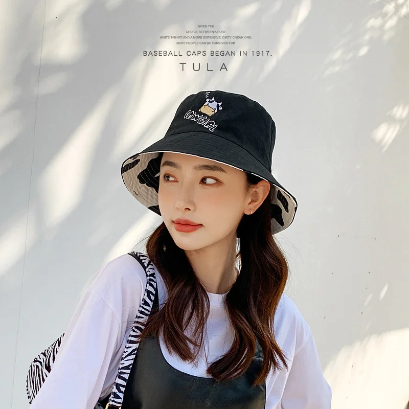 

Korean Spring And Autumn Double-sided Cotton Fisherman Hat Fashion Trend Cow Outdoor Sports Female Sunscreen Sunshade Basin Hat