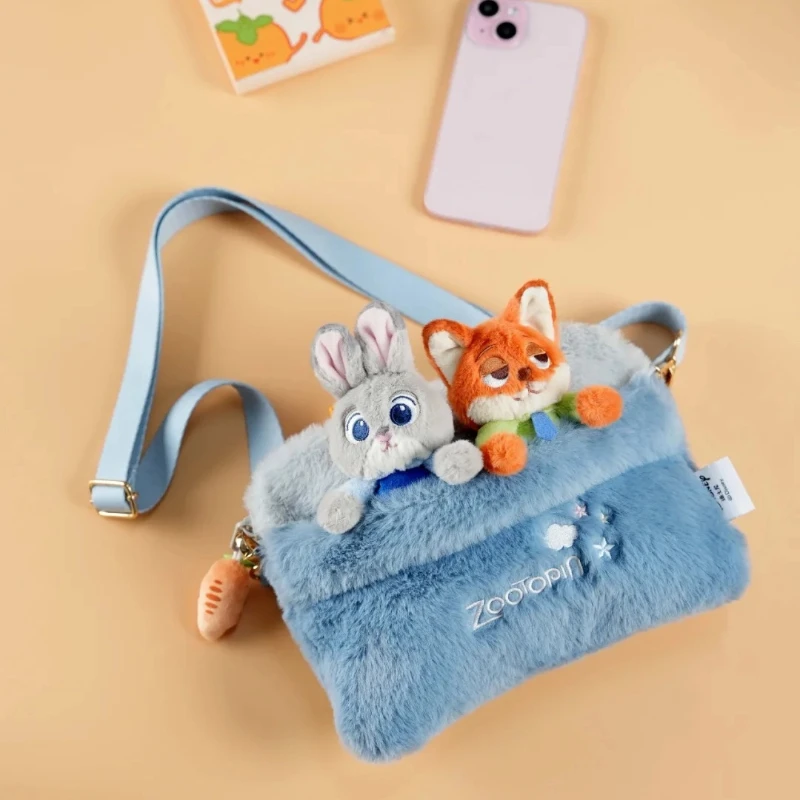 Disney Echte Zootopia Judy Plüsch Puppe Umhängetasche Nick Spielzeug Einzelne Schulter Pendler Tasche Pelzigen Tier Stofftier Rucksack