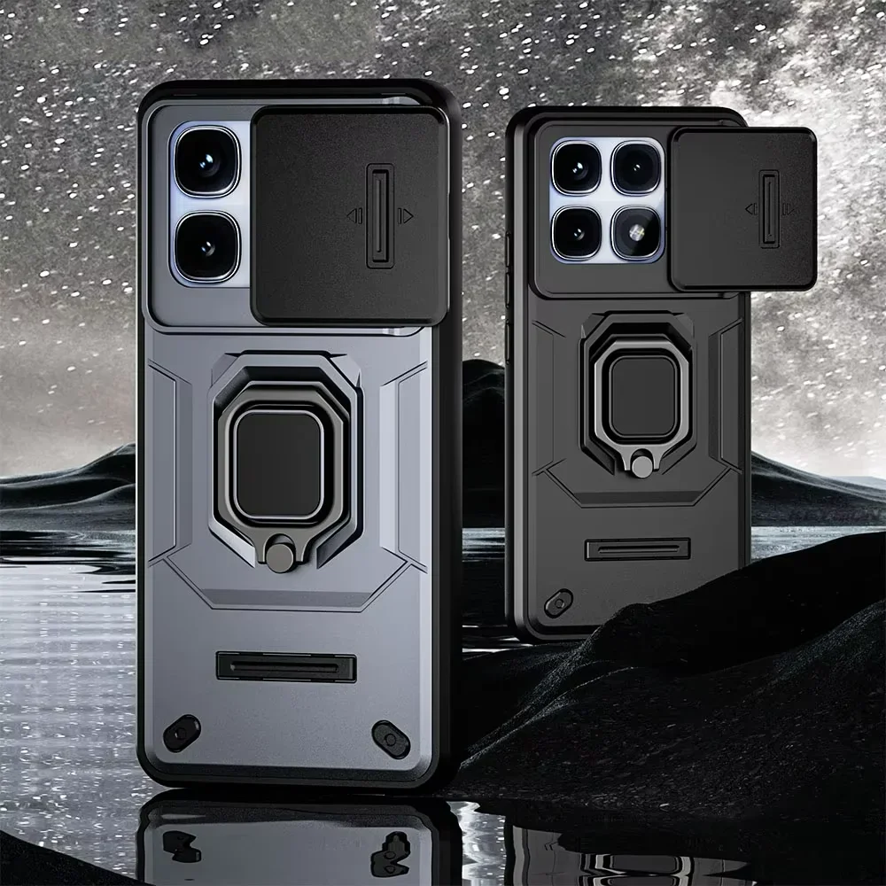 Case for Xiaomi Redmi Note 13 Pro 5G Xiaomi 14T Poco X6 Pro Slide Camera Ring Stand Armor Anti-fall Protection Kickstand Cover