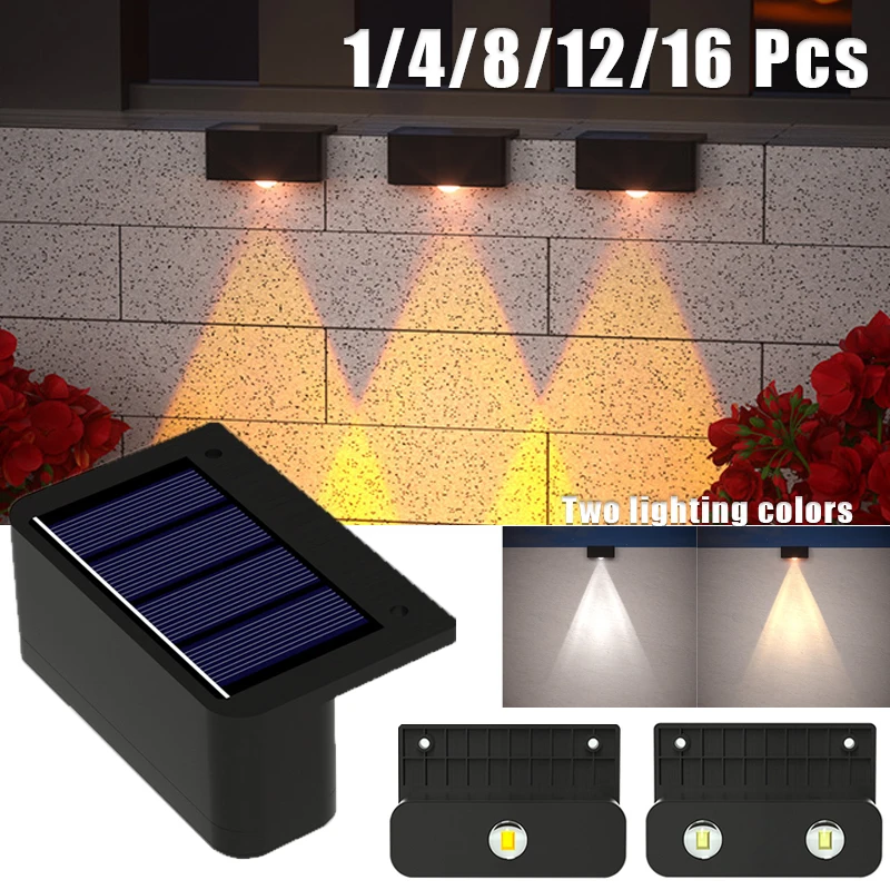 1-16 Pcs LED Solar Wall Lamps IP65 Waterproof Stair Light Outdoor Lighting Fence Porch Decorative Lamp Step Fence Yard Garden