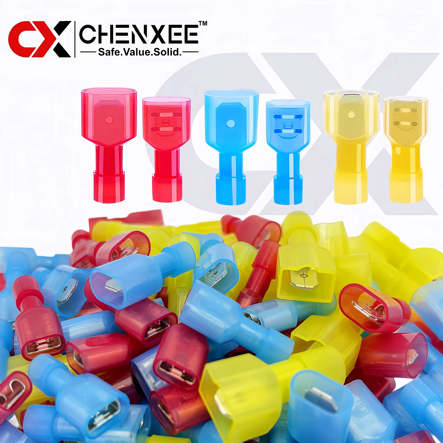 100pcs Nylon Spade Wire Connector, Electrical Fully Insulated Crimps Terminal Connectors Industrial Quick Connect Disconnect