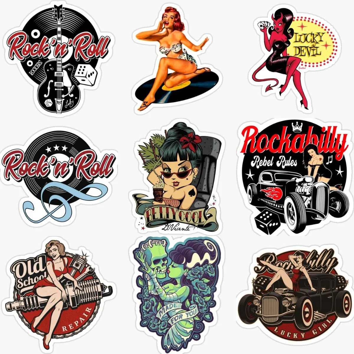 

Electric Guitar Sticker Sexy Girl Car Stickers Pinup Rockabilly Music Guitar Rock and Roll Tattoo Biker Waterproof 3D Decals