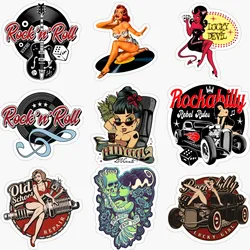Electric Guitar Sticker Sexy Girl Car Stickers Pinup Rockabilly Music Guitar Rock and Roll Tattoo Biker Waterproof 3D Decals