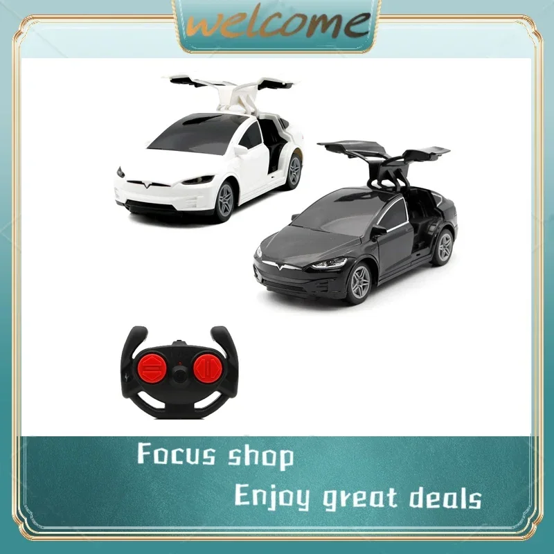 1:24 Tesla Rc Car 4-Channel Drfit Remote Control Car With Lights Simulation Double Doors Plastic Model Children'S Toy Car Gift