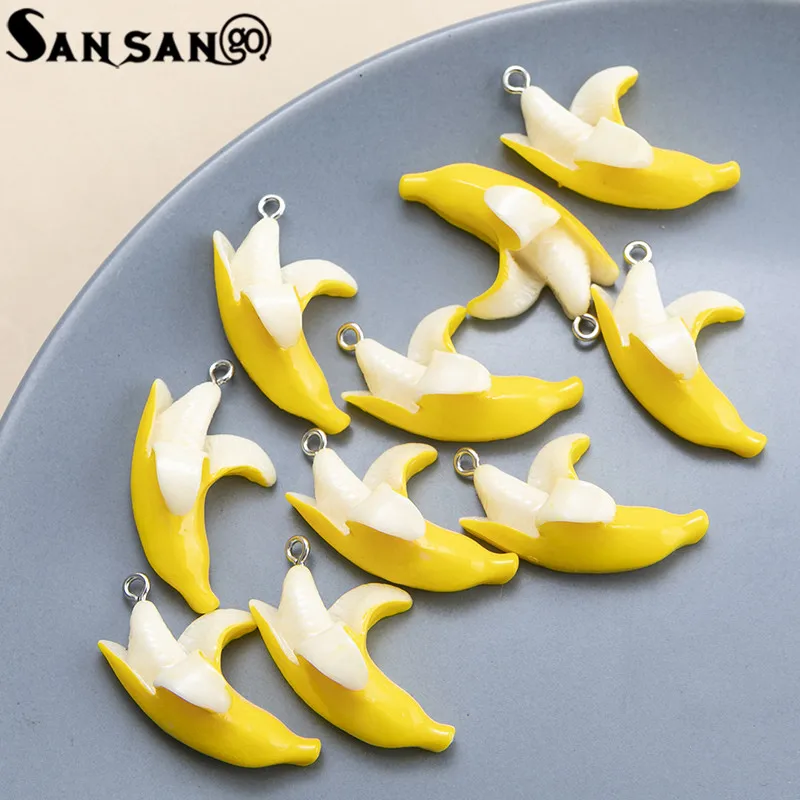 10pcs/lot Banana Resin Charms Pendant DIY Keychain Necklace for Jewelry Making Accessories