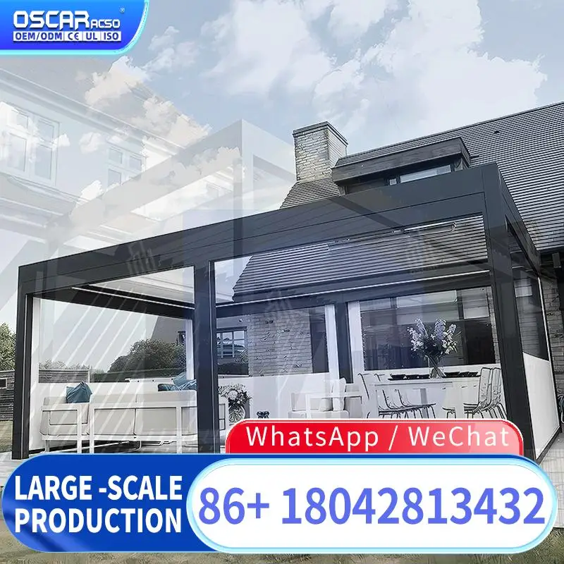 Bioclimatic Custom 6x4 Aluminium Manual Pergola Remote Controlled Sun Shade Sliding Glass Doors Ideal for UK Gardens Mediterrane