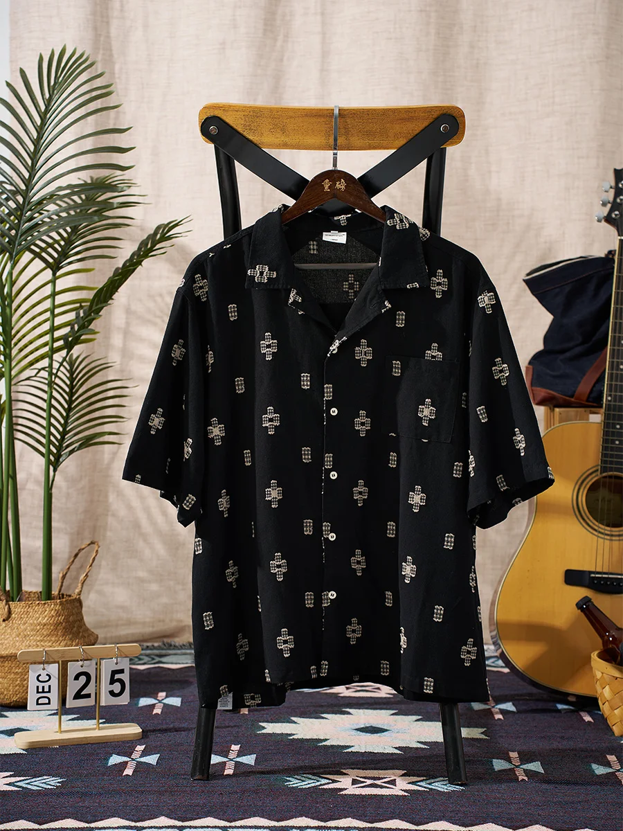 

Original Ethnic Style Printed Lapel Shirt Men's Summer New Short-Sleeved Loose Casual Versatile Japanese Retro Tops