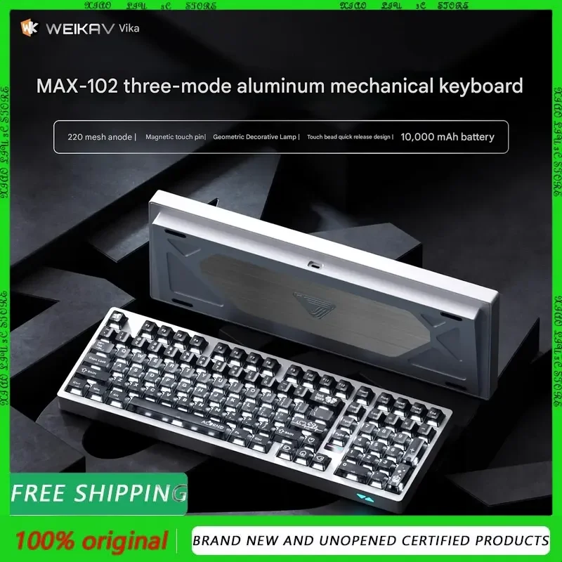 

Weikav MAX-102 Механическая клавиатура из алюминиевого сплава RGB Беспроводная Bluetooth Трехрежимная поддержка горячей замены QMK через для ПК-геймеров