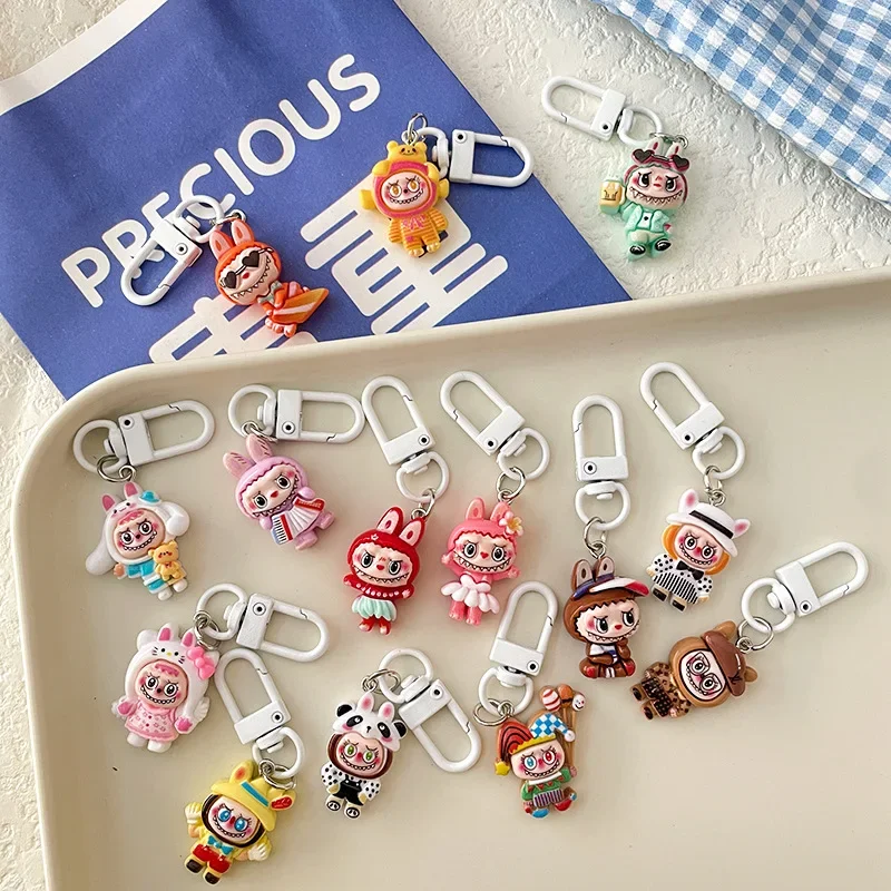 New cartoon ever-changing resin labubus key chain pendant cute student school bag shoulder bag pendant bestie gift key chain