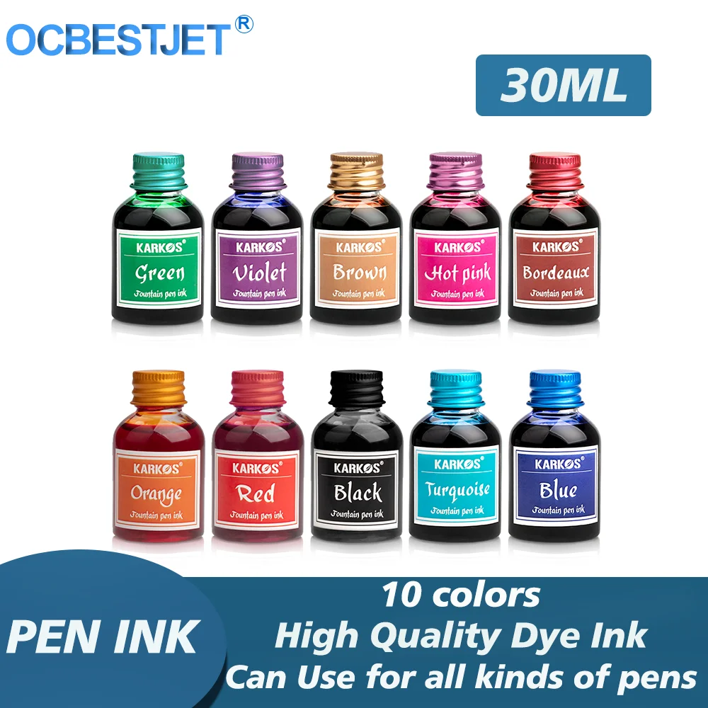 30ml/Bottle Pure Colorful Fountain Pen Ink Universal Refilling Smooth Liquid High Quality 10 Colors Writing Fountain Pen Ink