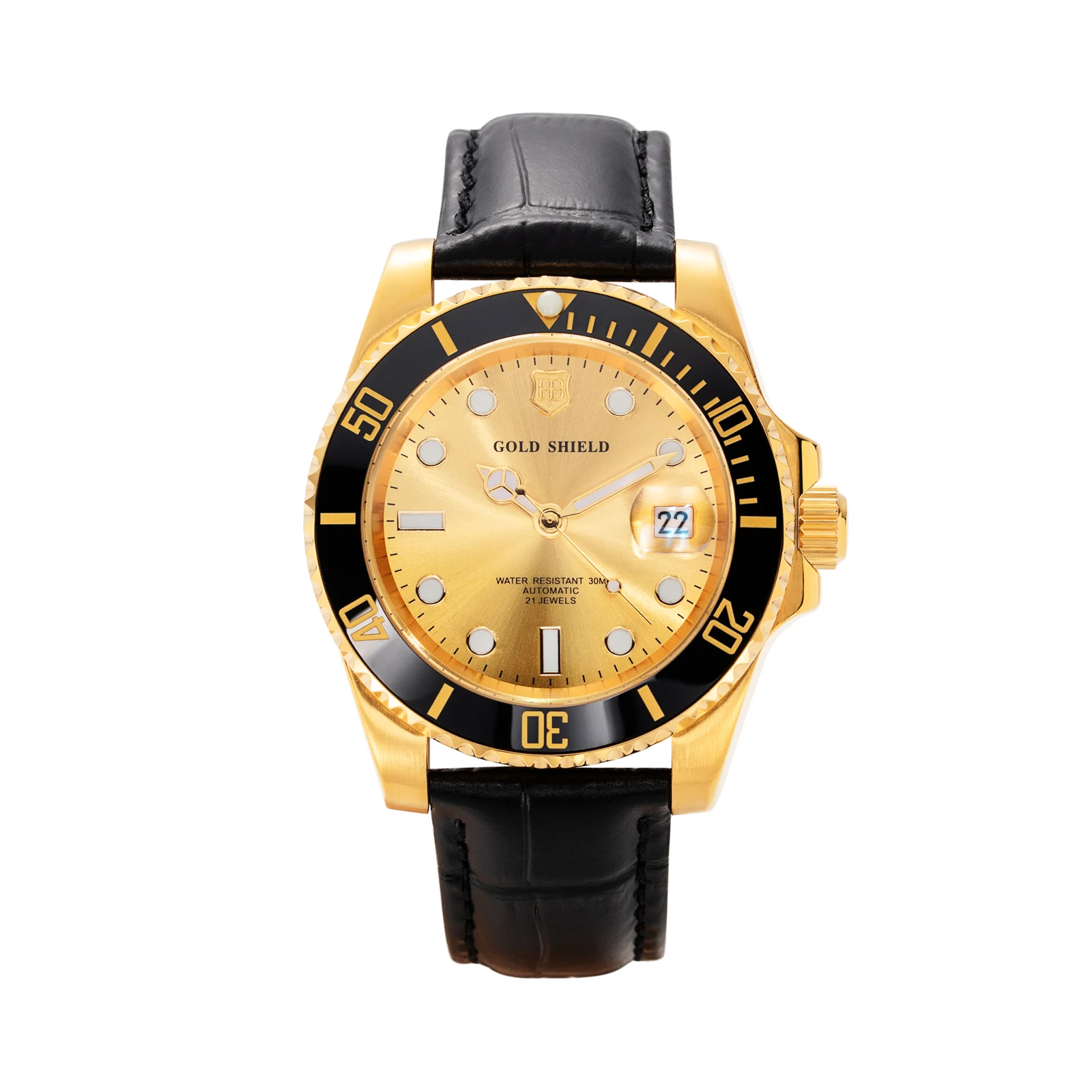 

New 42mm Men's Mechanical Automatic Watch 24K Gold Business Calendar Wristwatch Leather Strap Waterproof Men's Gift