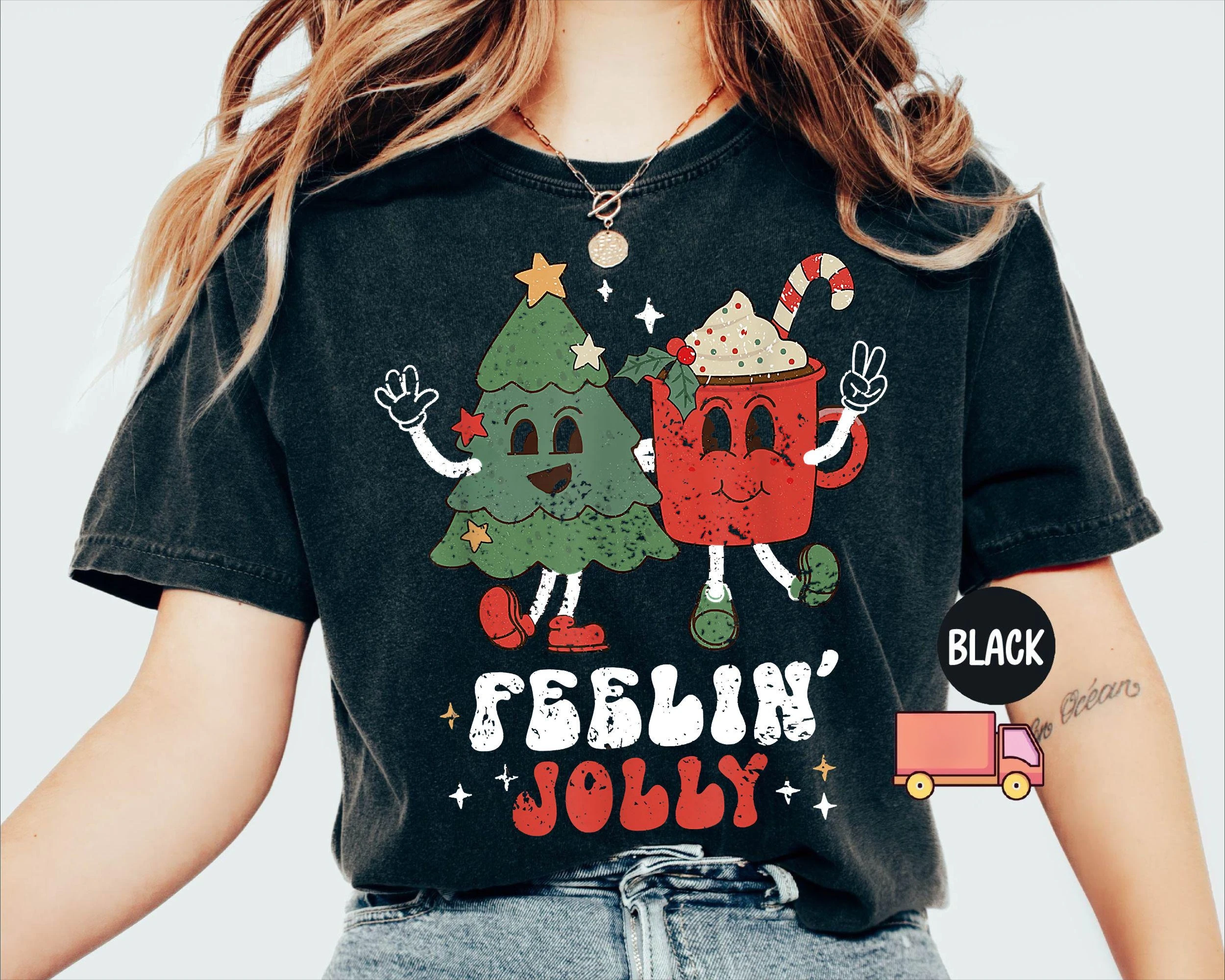 تي شيرت نسائي مقاس كبير ذو ملمس ريترو جولي لعيد الميلاد من القطن الخالص يسمح بمرور الهواء وعصري ومتعدد الاستخدامات للجنسين مقاس كبير