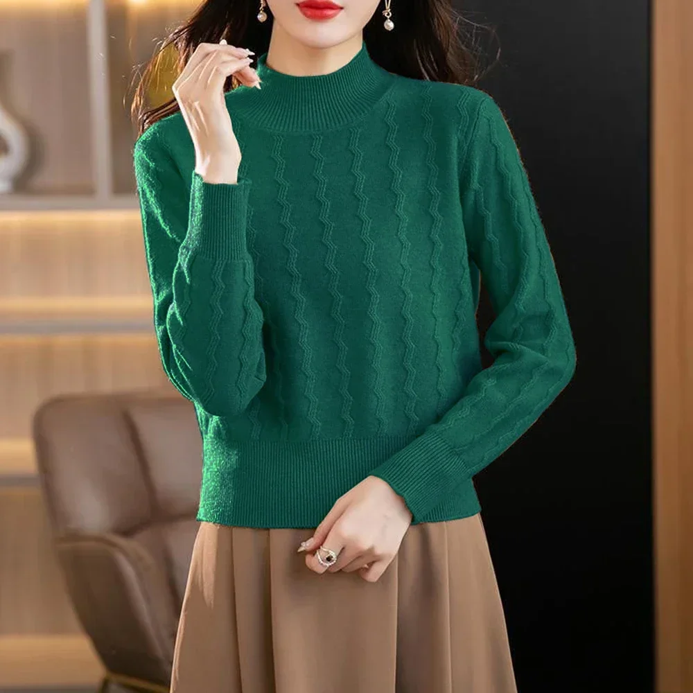 

New Turtleneck Long Sleeve Shirt Sweater Pullover Women S-2XL Black Green Red Stretch Knitwear Blusas Mujer De Moda Tops Ladies