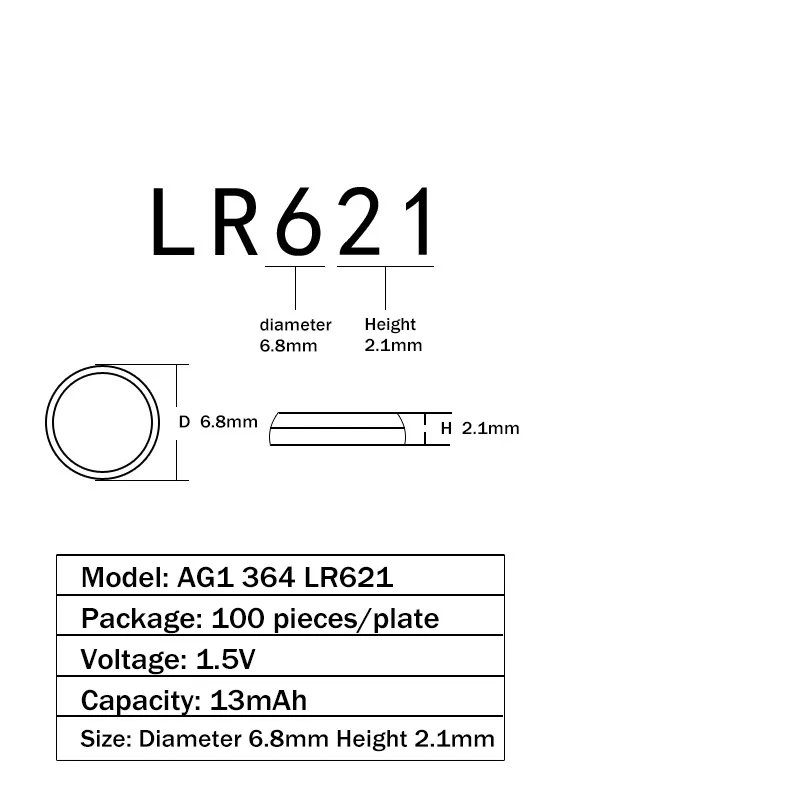 1000pcs AG1 LR621 SR621 164 Button Batteries LR621W CX60 364A Cell Coin Alkaline Battery 1.55V TR621SW For Watch Toys Remote