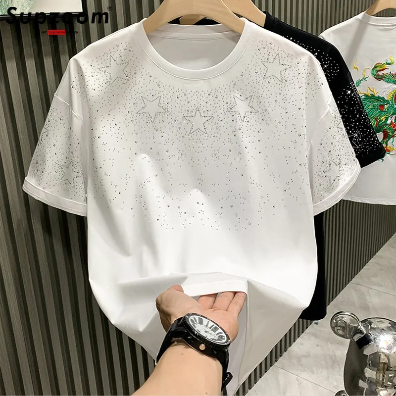 Supzoom New Arrival Summer Light Luxury Star Hot Rhinting Neutral Short O-neck Casual Heavy Texture Cotton Ins Loose Men Tshirt