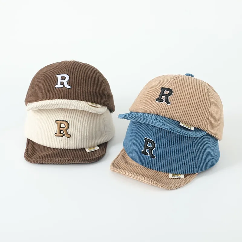 Baby Corduroy Splicing Baseball Cap Kid Boy Outdoor Casual Sunsrceen Hat Girl Children Embroidery Letter Caps Infant Soft Hats