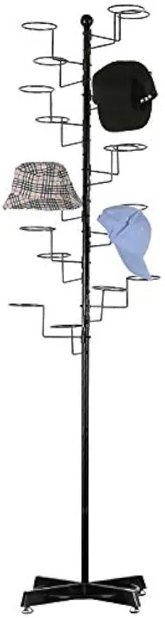 

Large Freestanding Hat Display Stand with 20 Adjustable Hooks, Black Metal Tree-Shaped Rack for Multiple Hats and Wigs