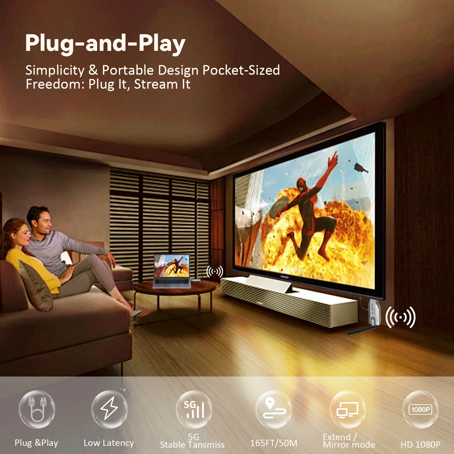 1080P 50/100m Wireless Extender Splitter Video Transmitter Receiver for PS4 Camera Laptop PC to TV Monitor Projector