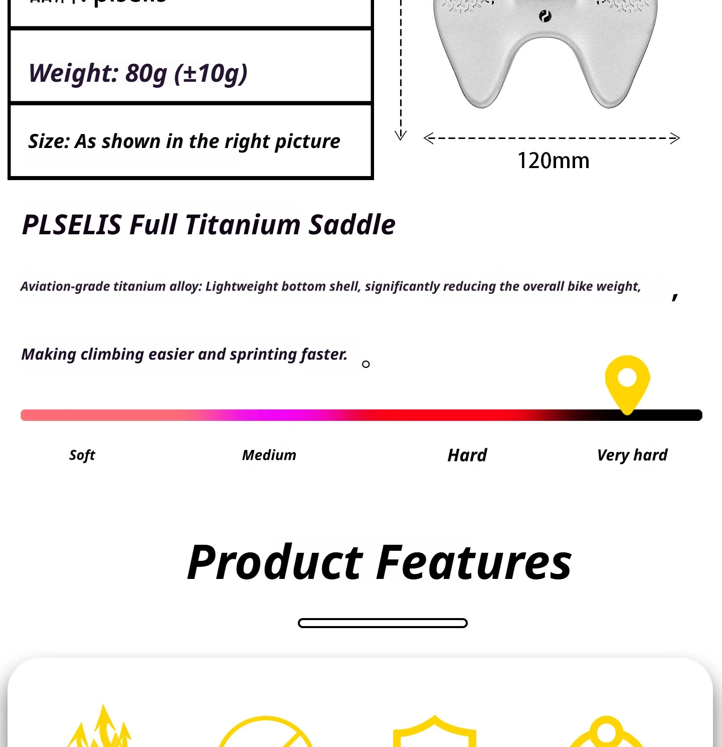 PLSELIS PS-3005 3D-gedruckter Titan-Fahrradsattel 80g Ultraleicht 7*9mm Schiene Atmungsaktiver Ergonomischer Rennradsitz 240*120mm – Detail 3