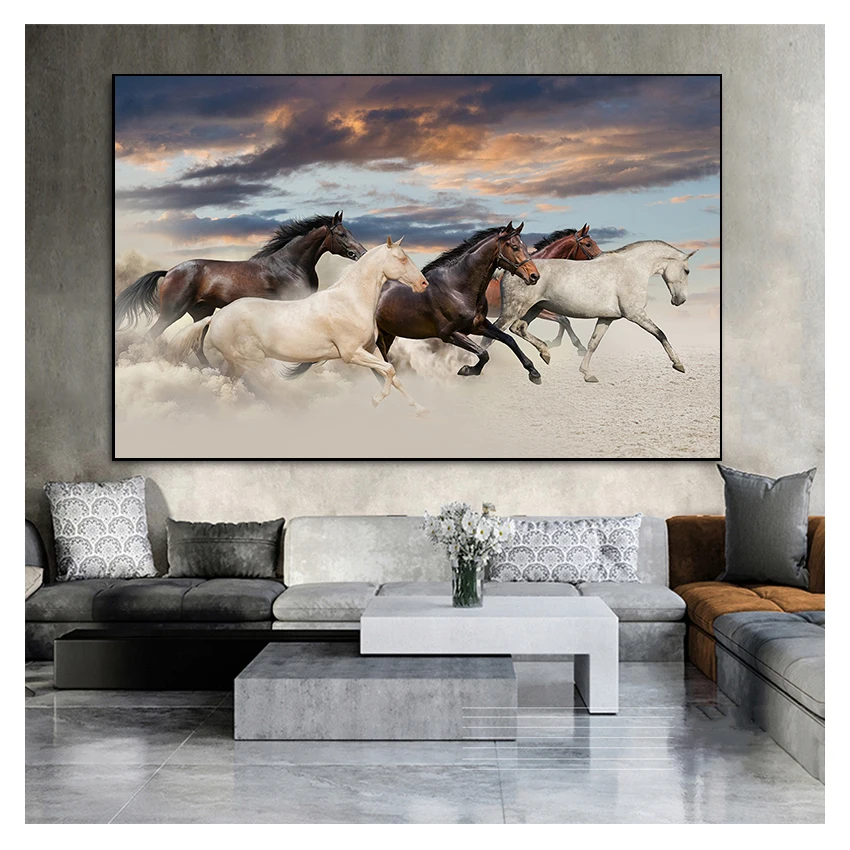 Landscape Painting on Canvas Wall Art Picture Print and Poster Modern Home Decoration Unframed European Running Horses Animal
