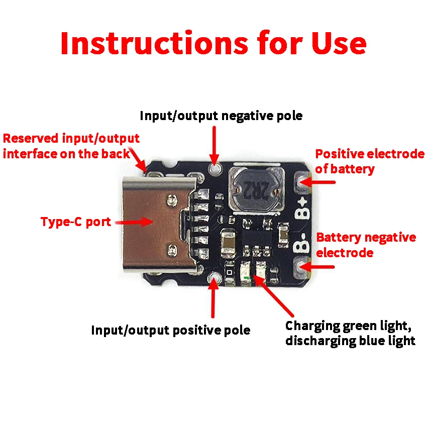 Bild 5: 1A Lithium-Batterie-Ladeplatinenmodul, Polymer-Batterie, Typ-C-Anschluss mit Schutz, 4,2V/5V USB-C-Boost-Power-Board, 1 Stück