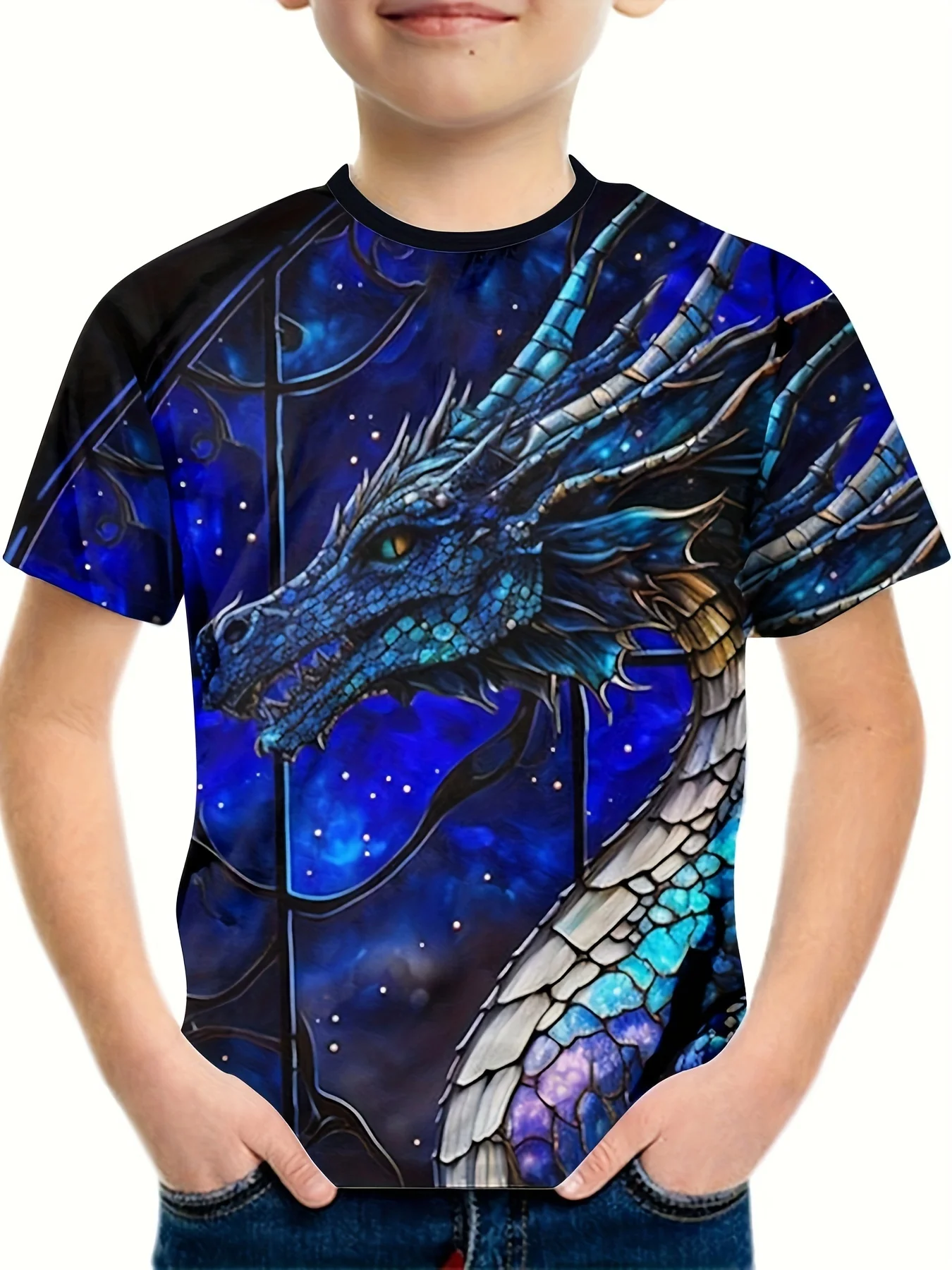 Kinderbekleidung T-Shirts für Jungen, kurzärmeliges Kinder-T-Shirt, stilvoller 3D-Drachen-Grafik-Druck, lässige Mädchen-Sommerkleidung, Oberteile – Detail 7