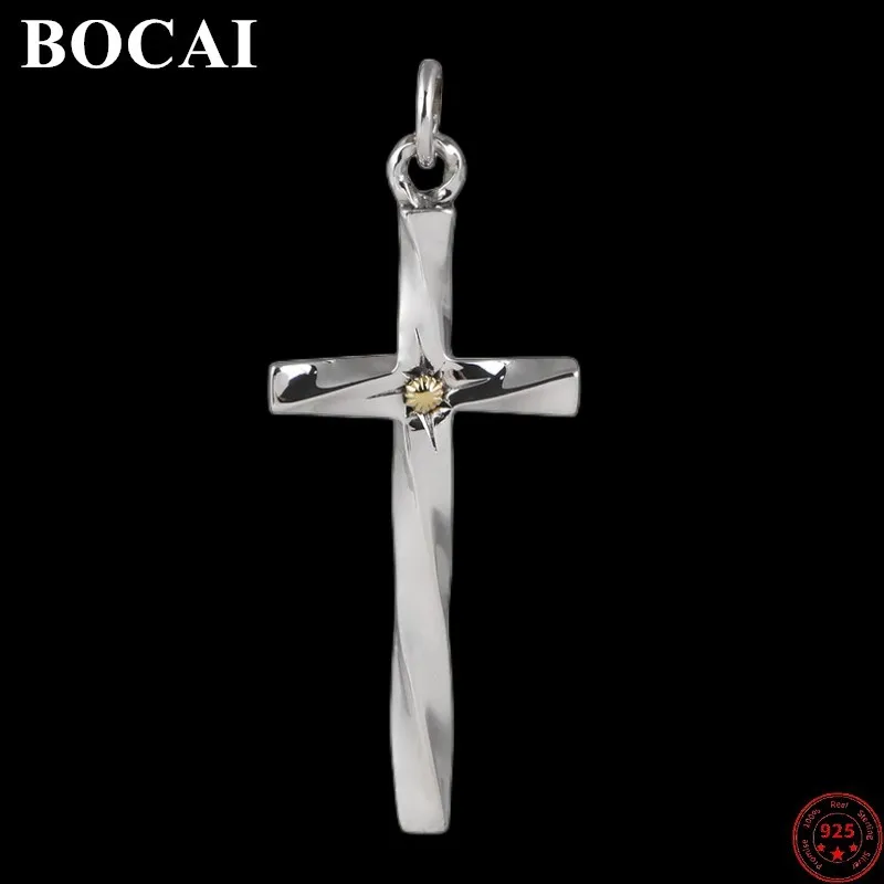 

BOCAI S925 Sterling Silver Pendants for Men Women 2023 New Fashion Smooth Spiral Cross Golden Sunflower Argentum Amulet Jewelry