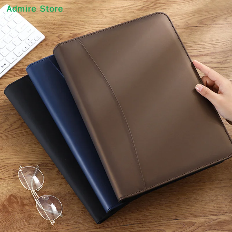 [G]Multifunctional A4/A5 PU Leather Portfolio For Document Organizer Zippered Bag With Calculator Man Writing Briefcase Office