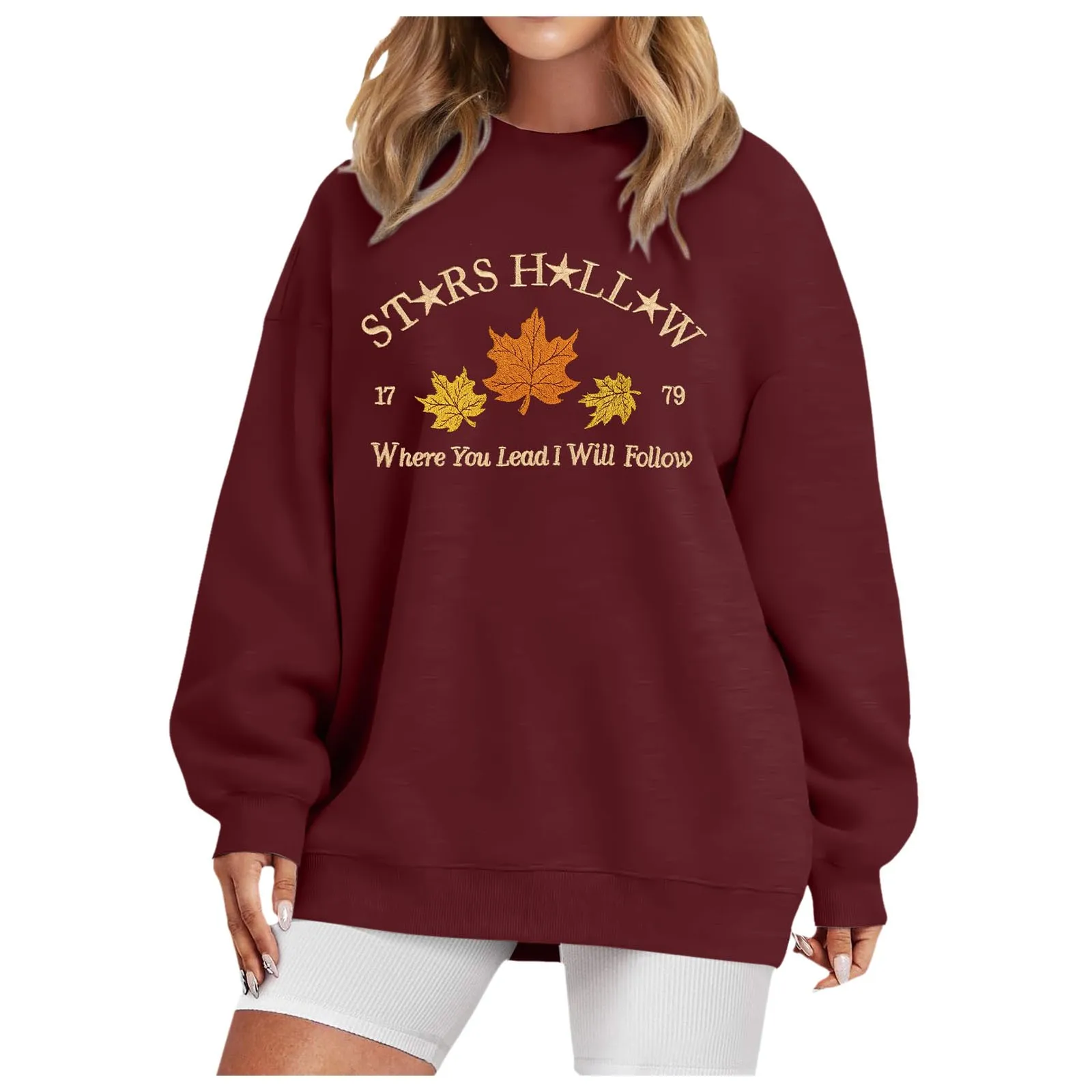 Sweatshirt Womens Hoodie Stars Hollow Sports Sweatshirt Women'S Leaf Graphic Long Sleeved Shirt Autumn Vacation Hoodies Women