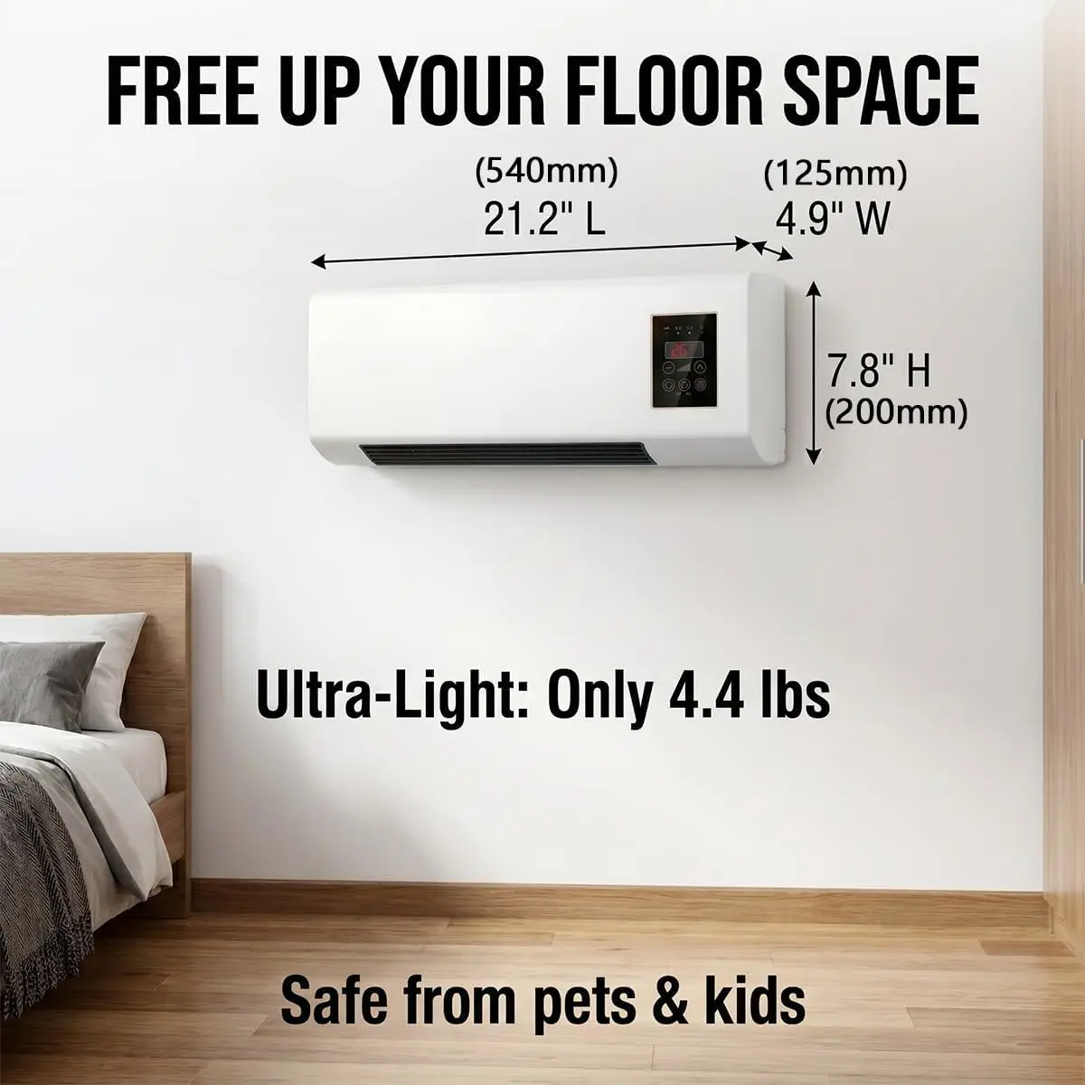 Wall-Mounted Air Conditioner and Heater Combo, 1800W Ductless Portable AC Fan Unit, No Window Needed, 2-in-1 PTC Fast Heating & Natural Airflow for Bedroom, Garage, RV, Camper (Brown)