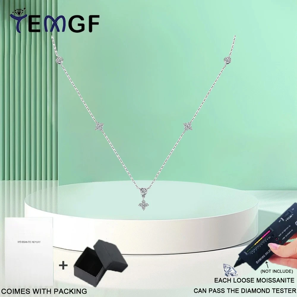

TEMGF S925 Sterling Silver Necklace Unique Moissanite Pendant Design for Women Party Fashion Festival Love Gift Fine Jewelry