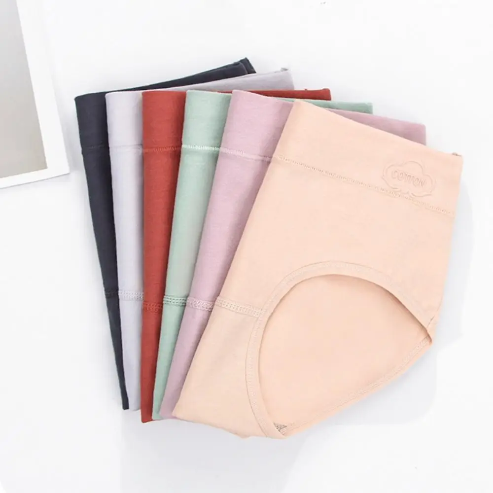 

4pcs Soft Solid Color Cotton Panties Lingerie Underpants Women Underwear Seamless Mid Waist Briefs Girl