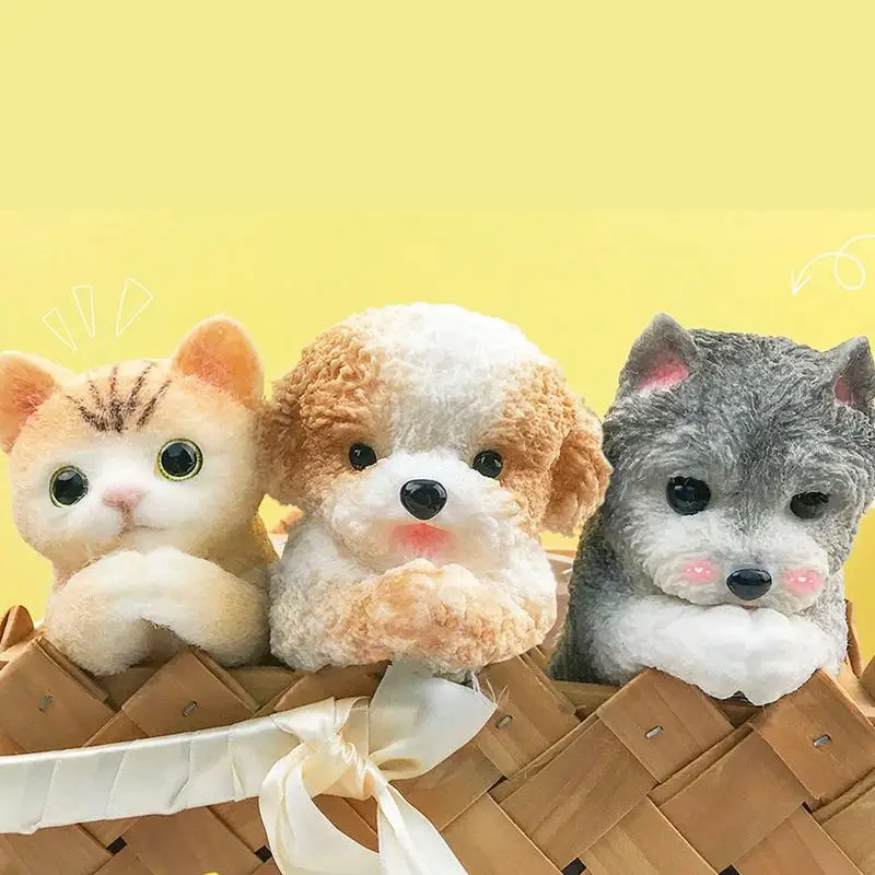 Cute Dog Squeeze Toy Sensory Toys Squeeze Toys Desk Decor Cat Dog Shape Collectible Figurines Desk Toys Soft Flocking Fidget