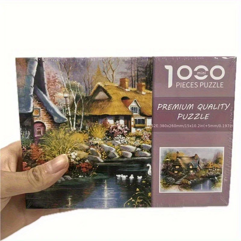 38*26cm Mini Größe Schwan Seeeside Landschaft Szene 1000 Stück Papier Puzzle Challenge Spielzeug perfektes Geschenk für Familie Freunde Geschenk