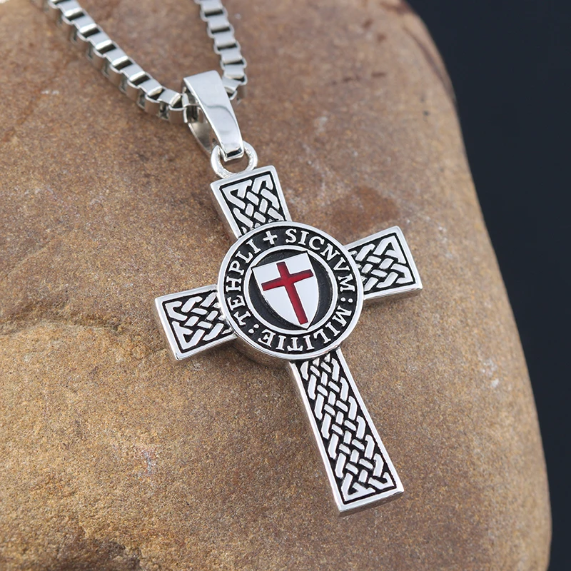 Cross Templar 925 Silver Classic Pendant Necklace Double-sided Men\'s Amulet