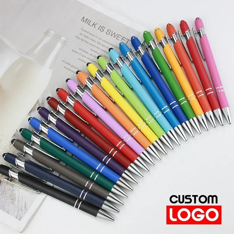 20-200 pens Wholesale Metal Ballpoint Pen Touch Screen Pen Office School Advertising Pen Custom Logo Text Laser Engraving