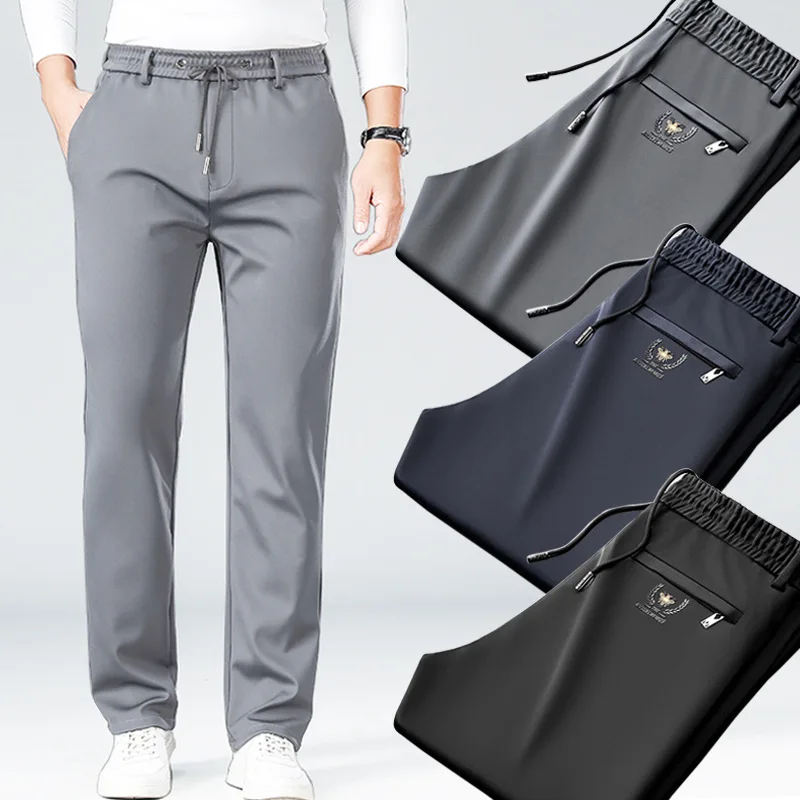 Pantalones geniales de seda de hielo para hombre, pantalón deportivo informal de secado rápido para exteriores, tubo recto, holgado, informal, de negocios, novedad de 2024