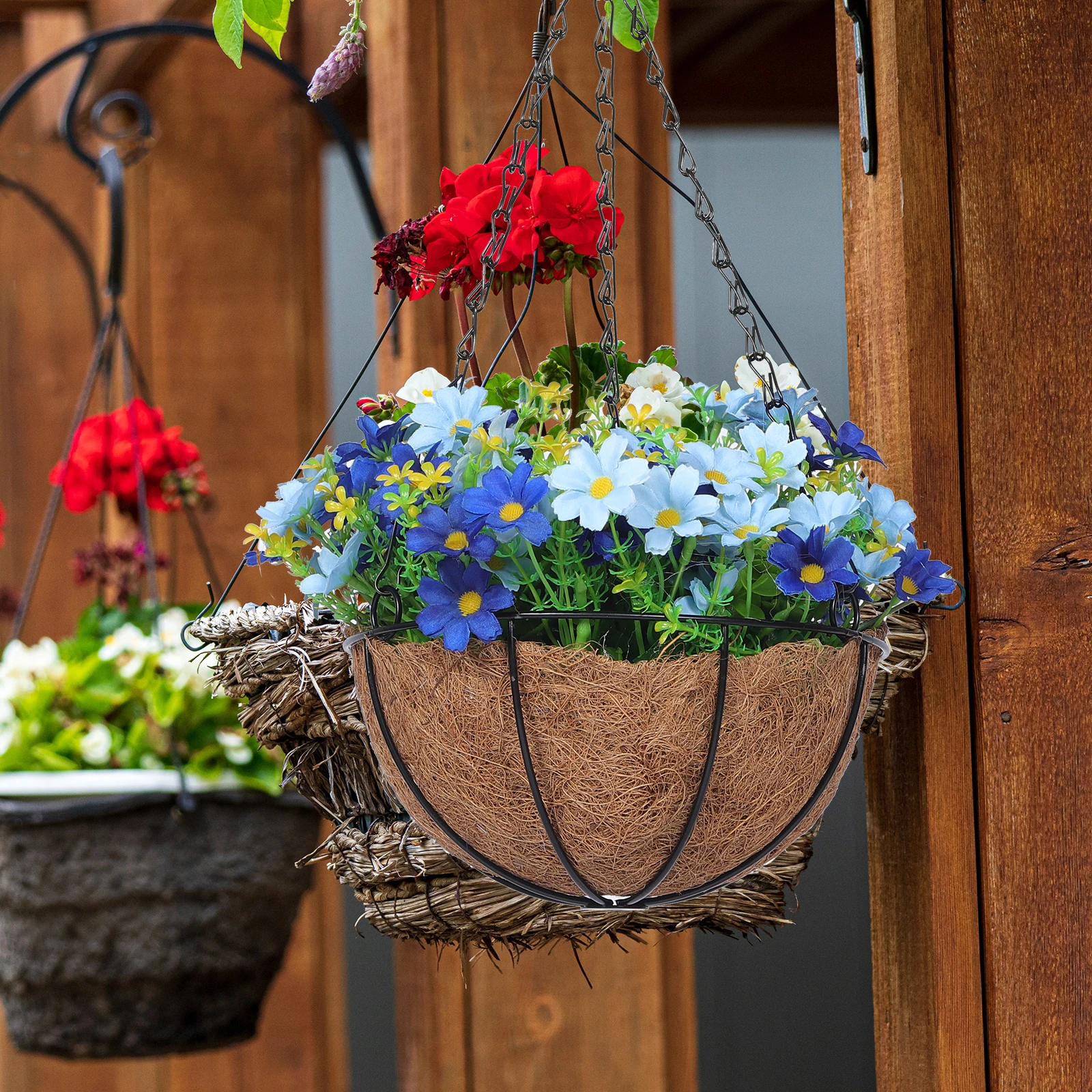 

Artificial Hanging Basket Fake Flowers Garden Hanging Pot Balcony Living Room Decor Indoor Outdoor Flower Basket