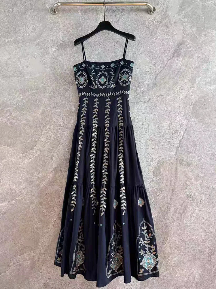 2026 summer women's clothing retro positioning print sexy suspender dress fashion multi-layered pleated A-line tutu skirt