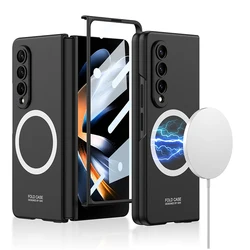 For Samsung Galaxy Z Fold 4 3 5 5G Magsafe Wireless Charging Magnetic Case With Tempered Glass Ultra Thin Matte Shockproof Cover