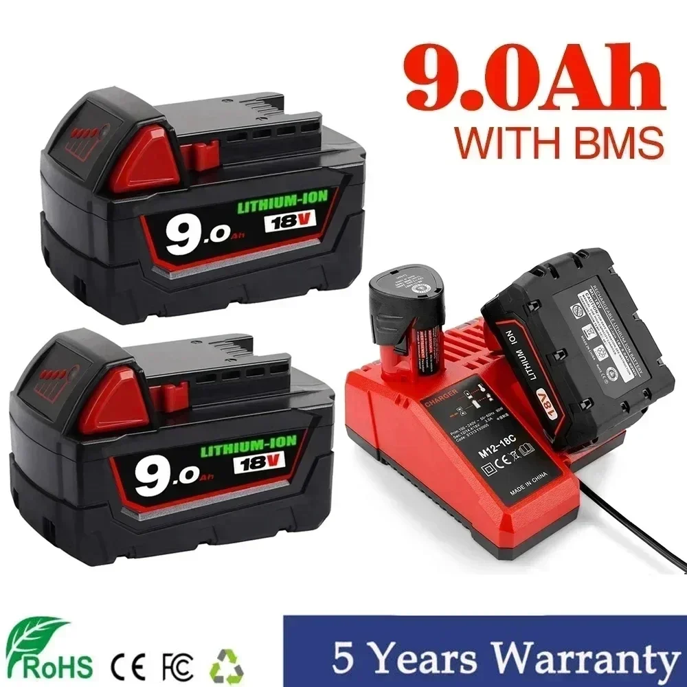 Original 18V 9.0Ah Replacement Lithium Ion Battery For Milwaukee M18 Power Tool Batteries 48-11-1815 48-11-1850 48-11-1860 Z50