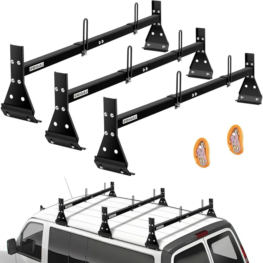 

Ladder Rack for FullSize Vans with Rain Gutters 3Bar Adjustable Design Length Range 57'' to 65'' Compatible with Chevrolet Expr