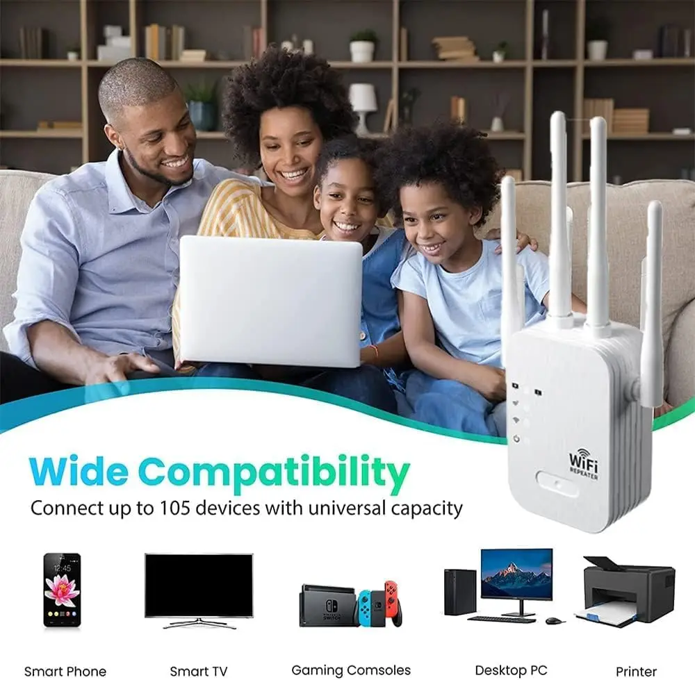 Dual band 2.45GHz wireless signal amplifier PIX-LINK 1200Mbps, built with 4 external antennas Strong Penetration Stable Speed